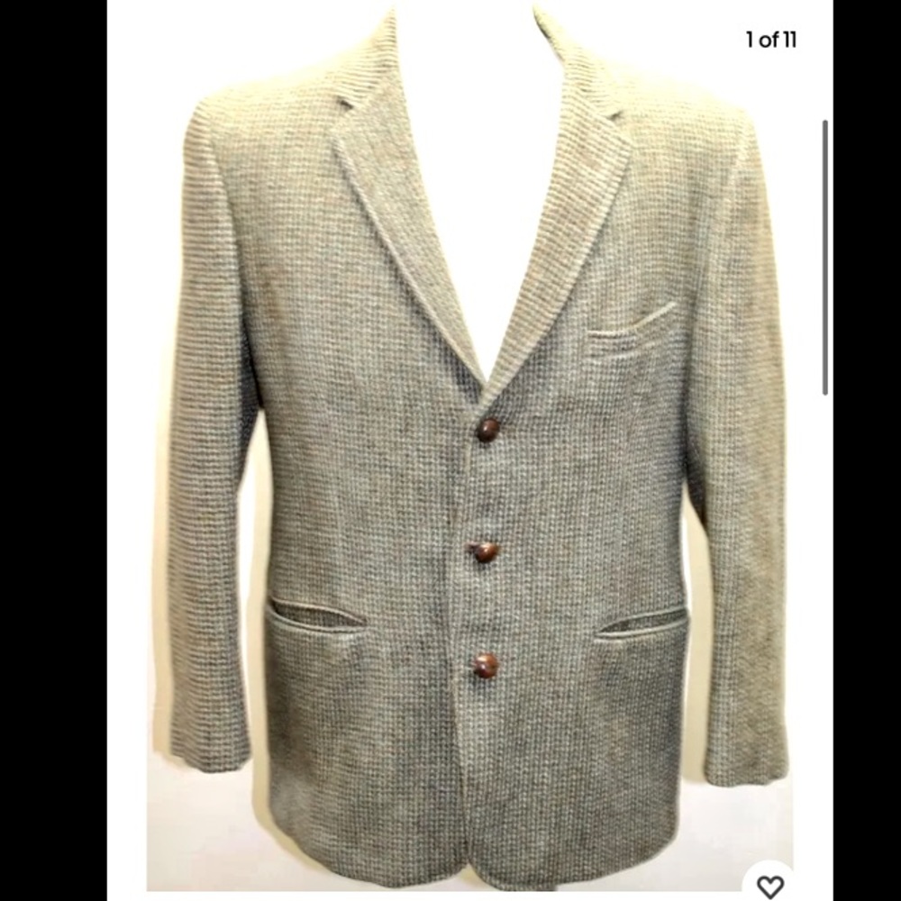 Vintage Harris Tweed Men Blazer Green Tan Lined 40R Lined Sports Coat